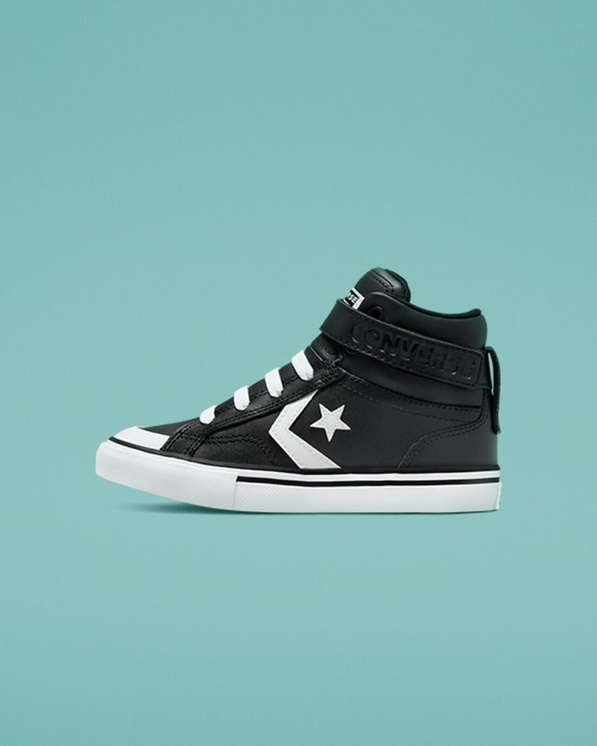 Zapatillas Altas Converse Pro Blaze Strap Cuero Niño Negras Blancas | PE E025LP